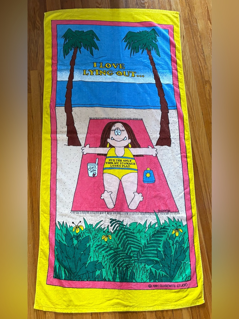 Vintage 1991 Cathy Comic Strip Guisewite Studio Beach Towel 29 x 58 EUC